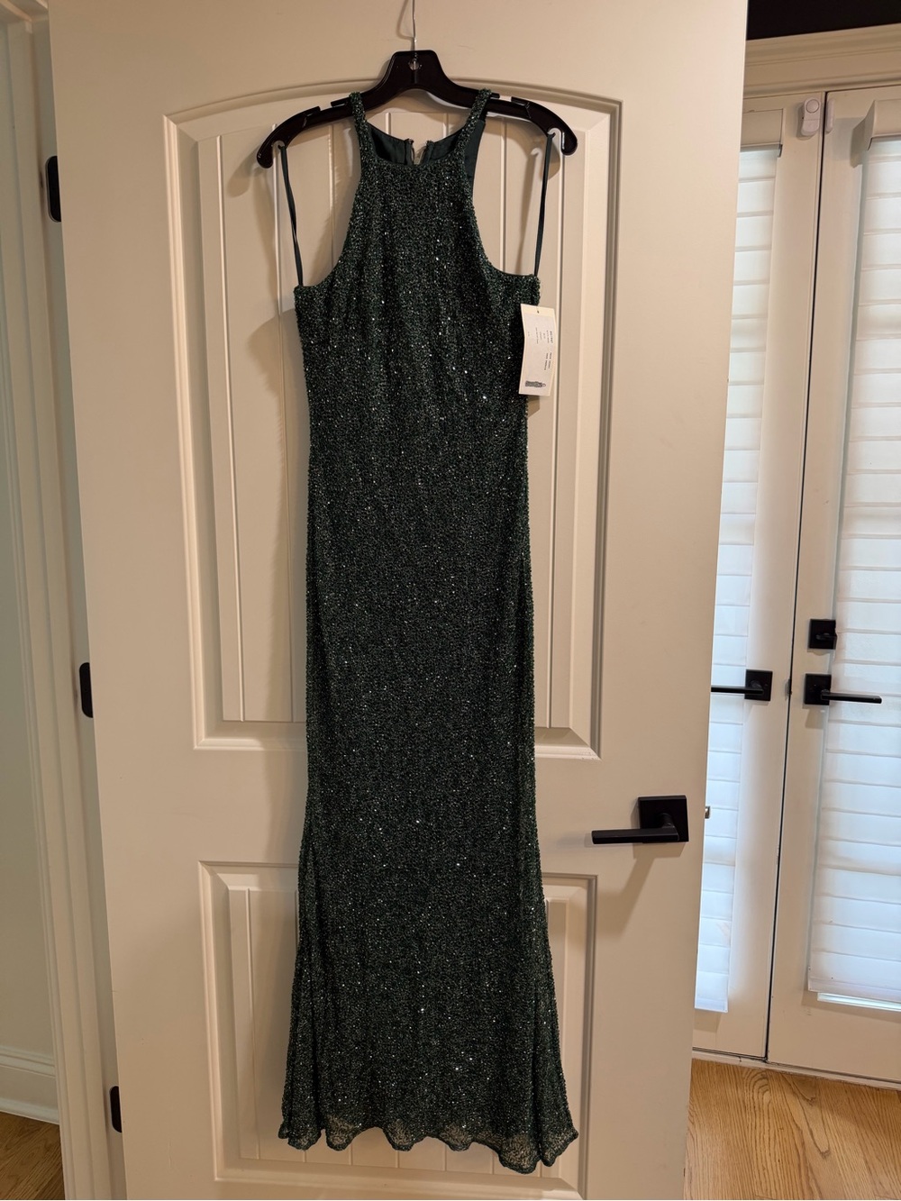 Badgley Mischka Emerald Sequin Halter Maxi Gown